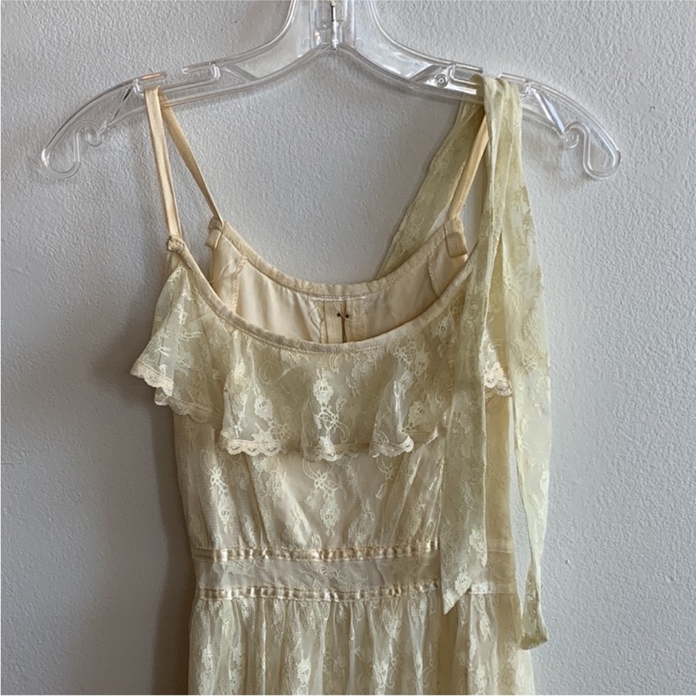 Vintage 1930s Gown Floral Lace Satin Silk Maxi Dress Ruffled Butter Yellow Cream - Picture 12 of 12